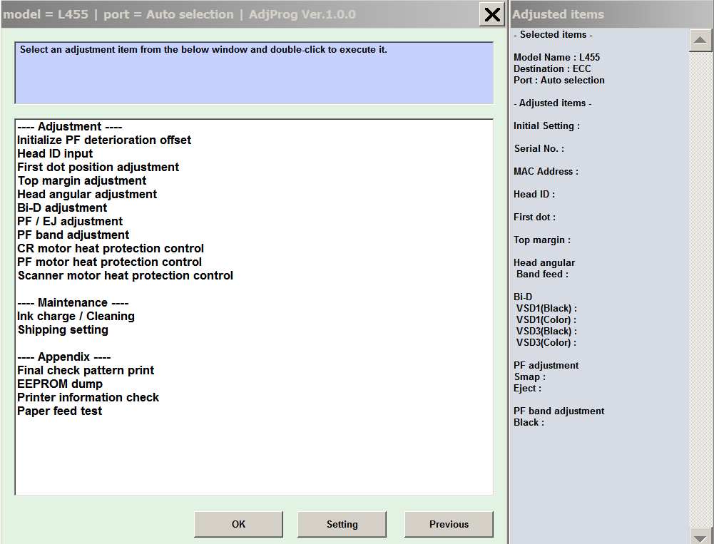 Epson <b>L455 </b> (ECC) Ver.1.0.0 Service Adjustment Program