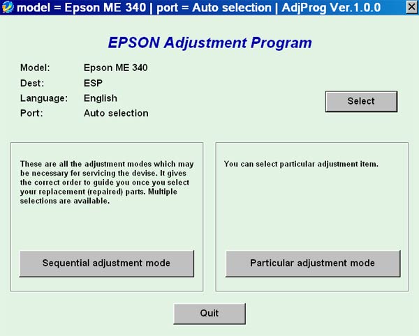 Epson <b>ME340</b> Service Adjustment Program
