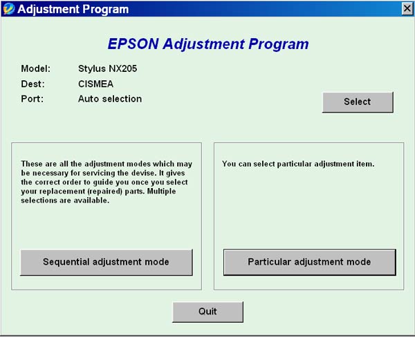 Epson <b>NX205</b> Service Adjustment Program