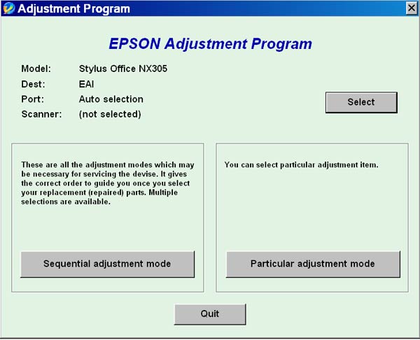 Epson <b>NX305</b> Service Adjustment Program