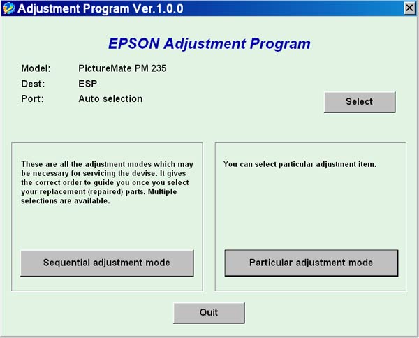 Epson <b>PictureMate PM235</b> Service Adjustment Program