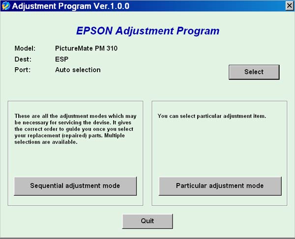 Epson <b>PictureMate PM310</b> Service Adjustment Program