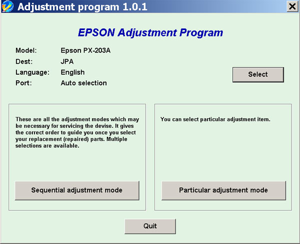 Epson <b>PX-203A </b> (JPA) Ver.1.0.1 Service Adjustment Program  <font color=red>New!</font>
