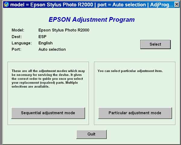 Epson <b>R2000</b> (ESP) Ver.1.0.3 Service Adjustment Program