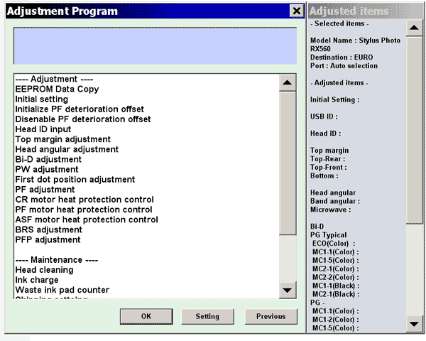 Epson <b>RX560</b> Service Adjustment Program