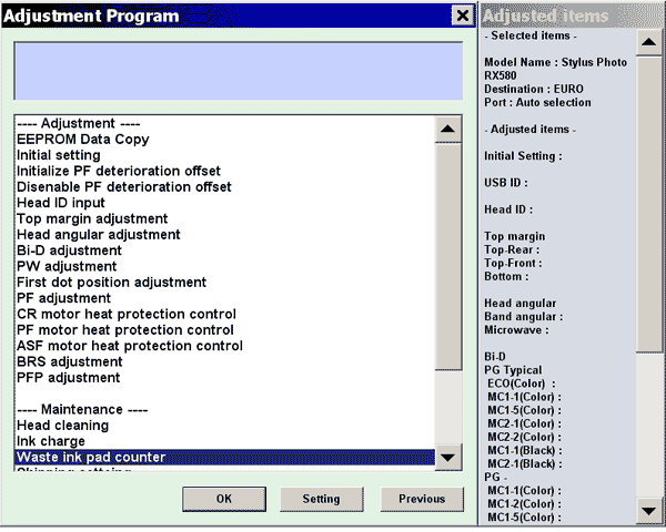 Epson <b>RX580</b> Service Adjustment Program