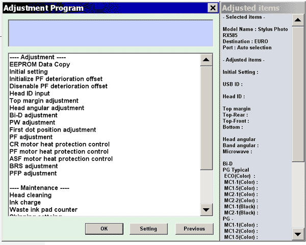 Epson <b>RX585</b> Service Adjustment Program