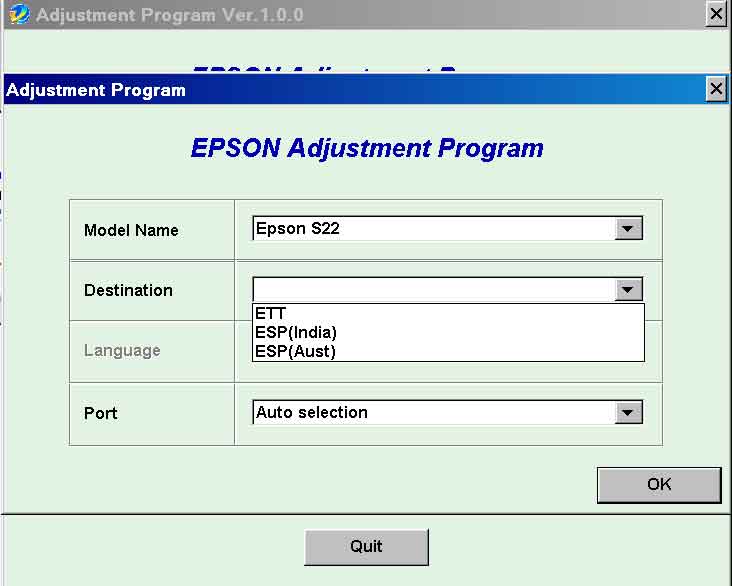 Epson <b>S22, S25</b> (ETT, ESP India, ESP Australia) Ver.1.0.0 Service Adjustment Program