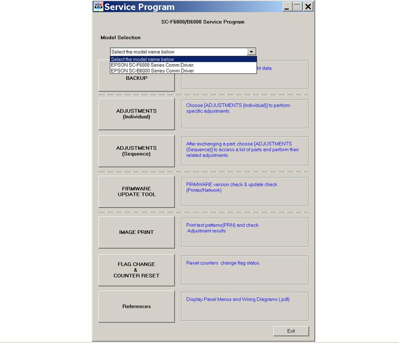 Epson <b>SureColor SC-F6000, SC-B6000</b> Service Program <font color=red>New!</font>