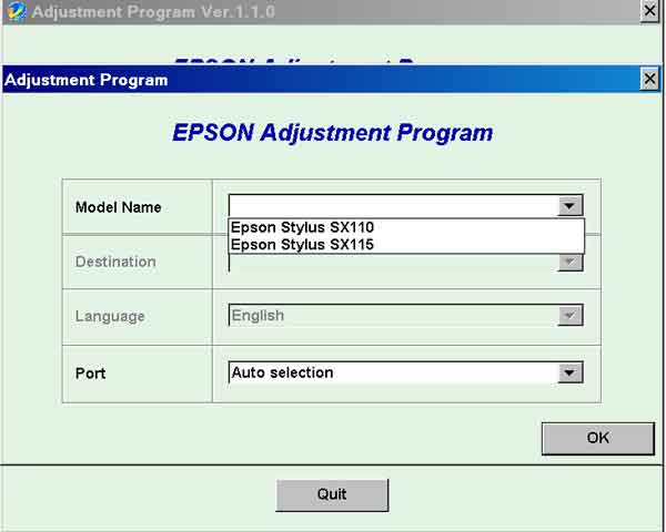 Epson <b>SX110, SX115</b> (EUL, EURO) Ver1.1.0 Service Adjustment Program