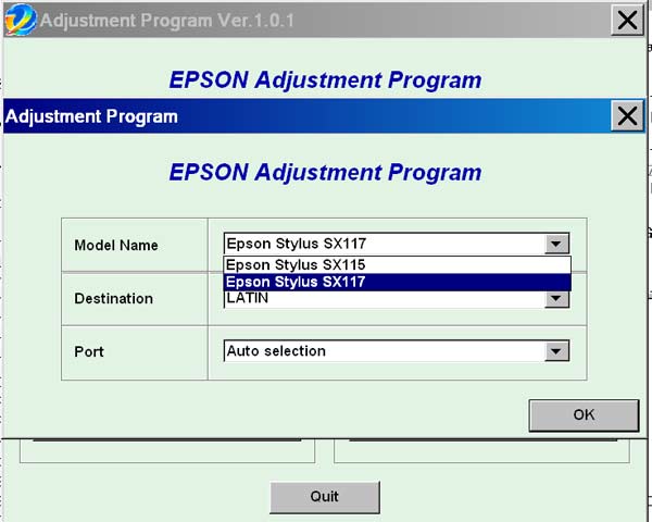 Epson <b>SX115, SX117</b> Service Adjustment Program