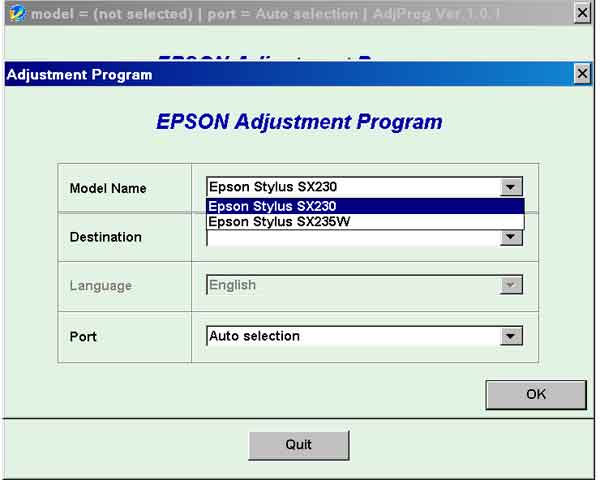 Epson <b>SX230, SX235W</b> (EURO, CISMEA) Ver.1.0.1 Service Adjustment Program