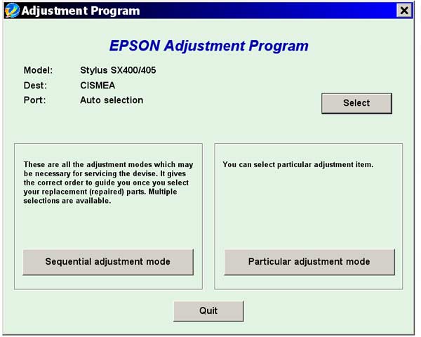 Epson <b>SX400</b> Service Adjustment Program