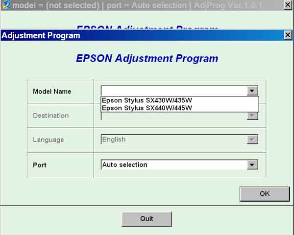 Epson <b>SX430W, SX435W, SX440W, SX445W</b> (EURO or CISMEA) Ver.1.0.1 Service Program
