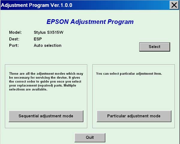 Epson <b>SX510, SX515w</b> Service Adjustment Program