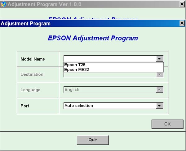 Epson <b>T25, ME32</b> Service Adjustment Program