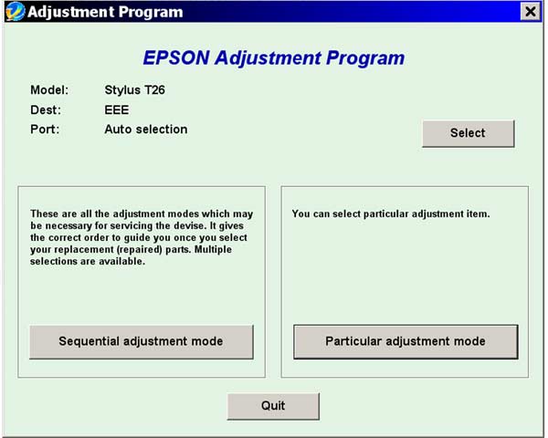 Epson <b>T26</b> Service Adjustment Program
