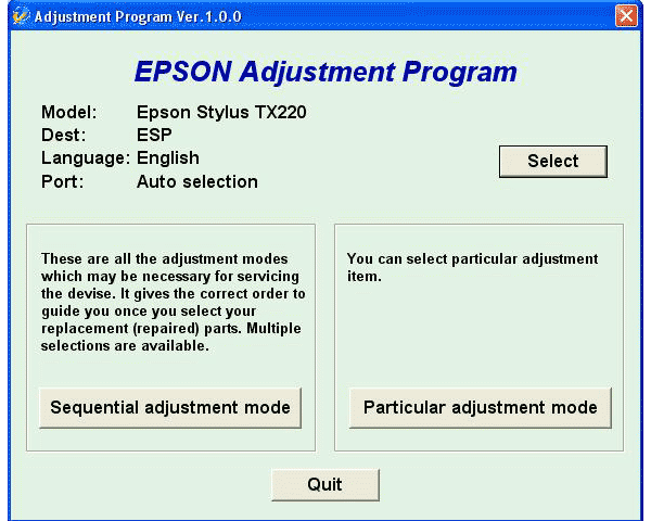 Epson <b>TX220</b> Service Adjustment Program