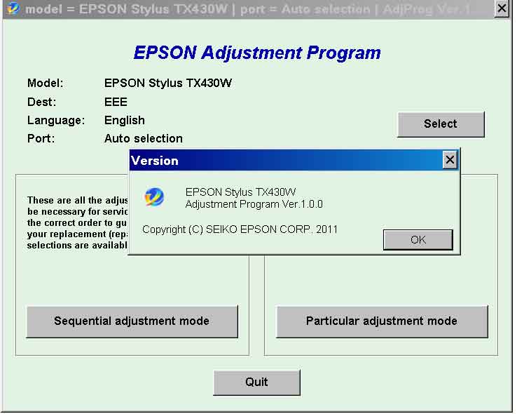 Epson <b>TX430W</b> (EEE) Ver.1.0.0 Service Adjustment Program  <font color=red>New!</font>