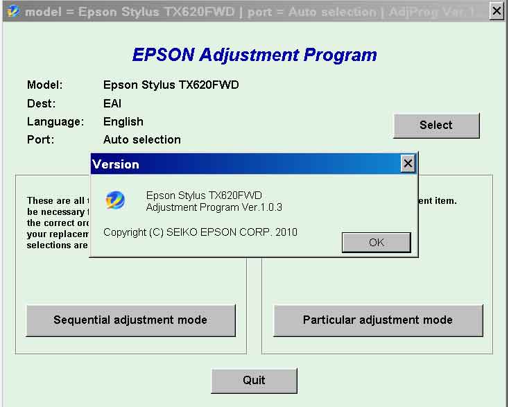 Epson <b>TX620FWD</b> (EAI) Ver.1.0.3 Service Adjustment Program