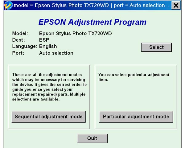 Epson <b>TX720WD</b> Service Adjustment Program <font color=red>New!</font>