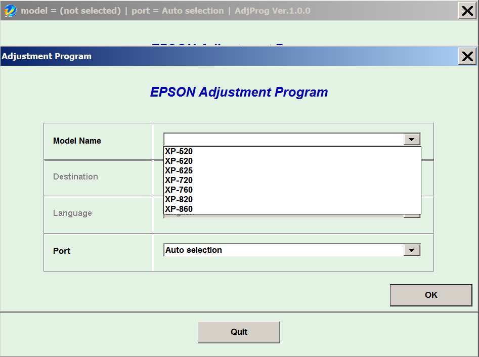 Epson <b>XP-520, XP-620, XP-625, XP-720, XP-760, XP-820, XP-860  </b> (EURO) Ver.1.0.2 Service Adjustment Program  <font color=red>New!</font>