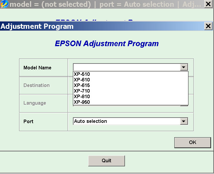 Epson <b>XP-510, XP-610, XP-615, XP-710, XP-810, XP-950 </b> (Euro, Belgium) Ver.1.0.0 Service Adjustment Program  <font color=red>New!</font>