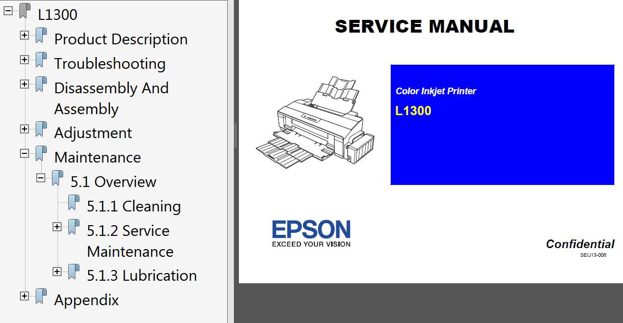 Epson <b>L1300</b> printers Service Manual <font color=red>New!</font>
