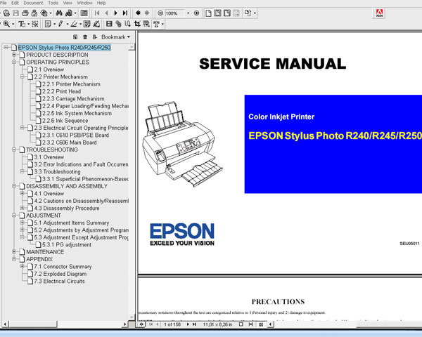 Epson R240, R245, R250 printers Service Manual Epson R240, R245, R250 printers Service Manual