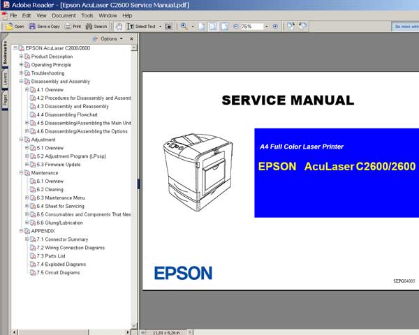 Epson AcuLaser Color C2600 Printer<br> Service Manual and Parts List