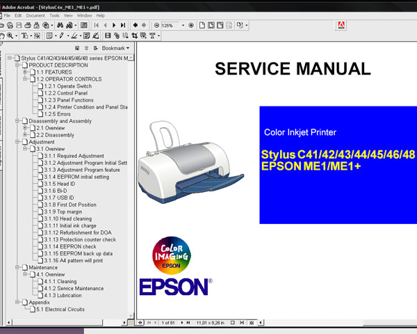 Epson C41, C42, C43, C44, C45, C46, C48, ME1. ME1+ printers Service Manual