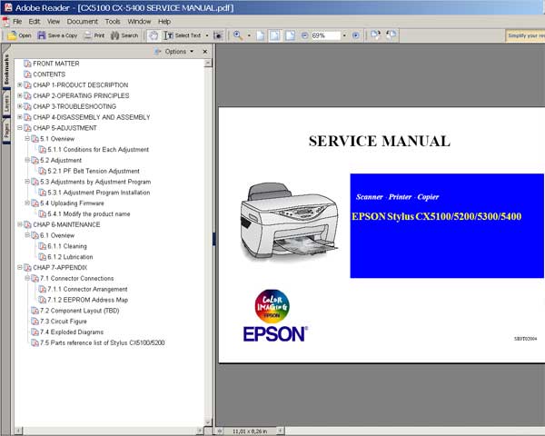 Epson CX5100, CX5200, CX5300, CX5400 Service Manual and Parts List