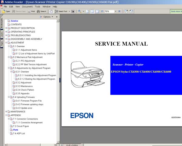 Epson CX6300, CX6400, CX6500, CX6600 Service Manual and Parts List