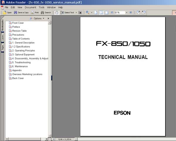 Epson FX-850, FX-1050 Printers<br> Service Manual