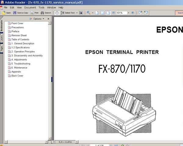 Epson FX-870, FX-1170 Printers<br> Service Manual