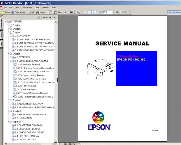 Epson FX-880, FX1180 Printers<br> Service Manual