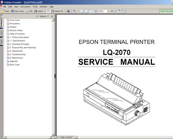 Epson LQ-2070 Printer <br>Service Manual