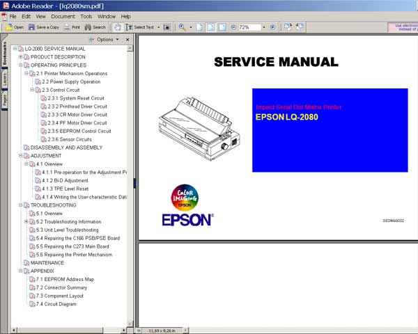 Epson LQ-2080 Printer<br> Service Manual