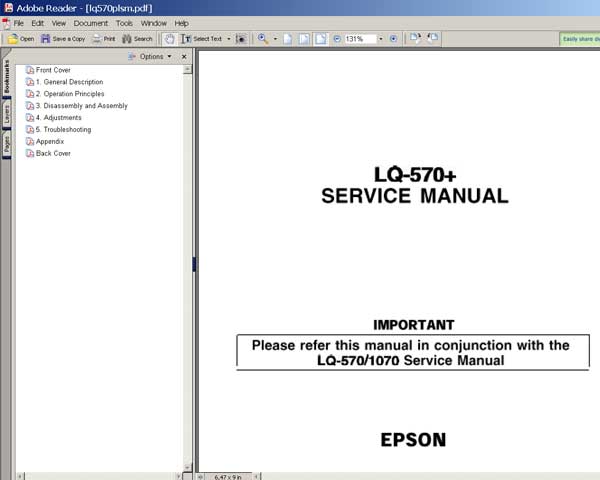 Epson LQ-570 + Printer<br> Service Manual