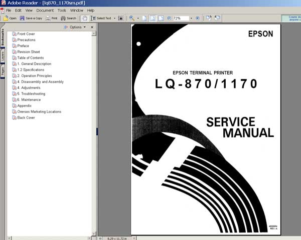 Epson LQ-870, LQ-1170 Printers<br> Service Manual Epson LQ-870, LQ-1170 Printers<br> Service Manual