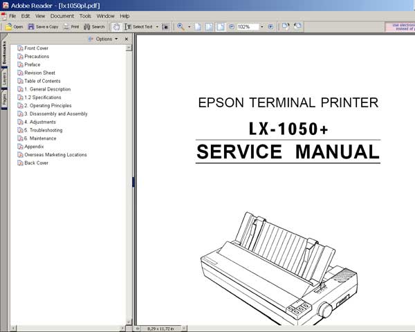 Epson LX-1050 + Printer<br> Service Manual