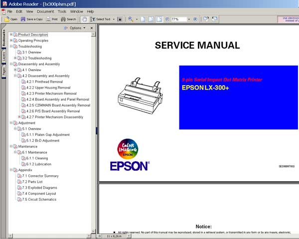 Epson LX-300+ <br> Service Manual