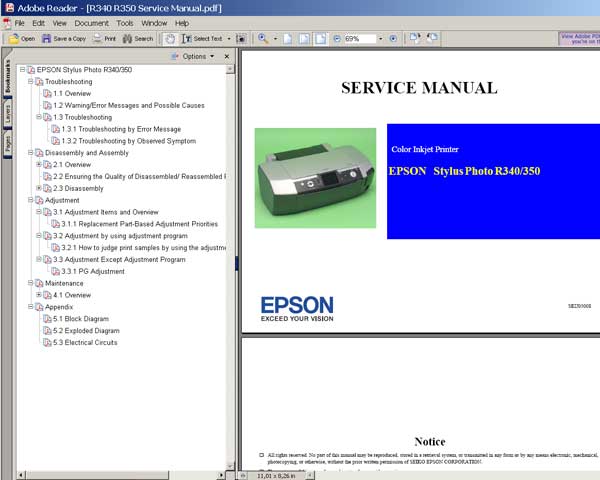 Epson R340, R350, PMD800 printers Service Manual