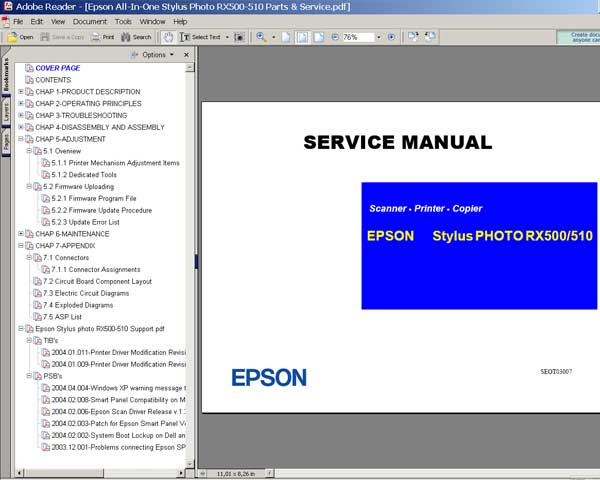 Epson RX500, RX510 Service Manual Epson RX500, RX510 Service Manual