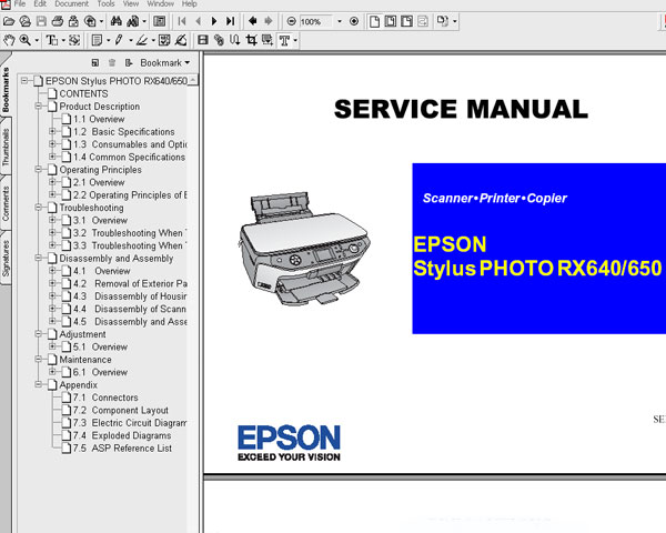 Epson RX640, RX650, PMA890 printers Service Manual and Parts List