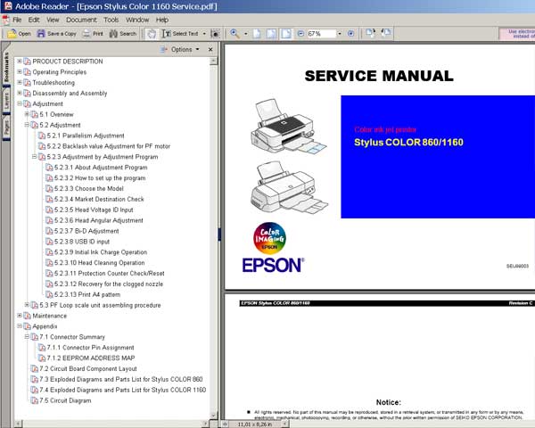 Epson Stylus Color 860, 1160 Printers<br> Service Manual and Parts Lists