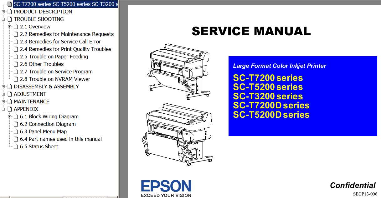 Epson Sure Color SC-T3200,  SC-T3250,  SC-T3270,  SC-T3280, SC-T5200,  SC-T5250, SC-T5270, SC-T5280, SC-T7200, SC-T7250, SC-T7270, SC-T7280 Service Manual <font color=red>New!</font>
