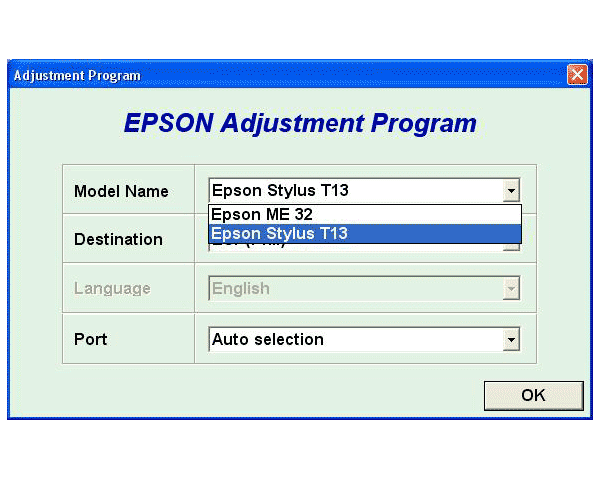Epson <b>T13, ME32 </b> Service Adjustment Program