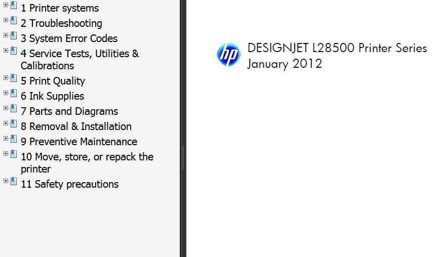 HP Designjet L28500 Printers Service Manual,  Parts List and Circuit Diagrams