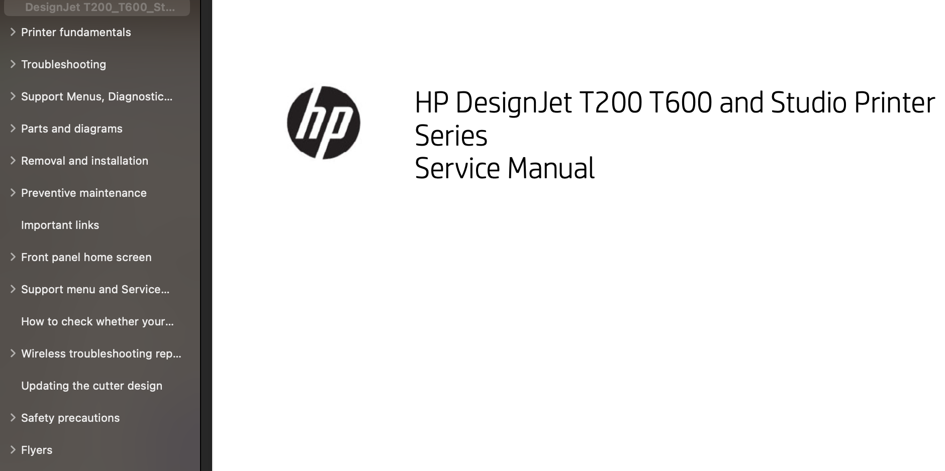 HP Designjet T200 series, T600 series - T210, T230, T250, T630, T650, DJ Studio Steel Printers Service Manual,  Parts List and Diagrams